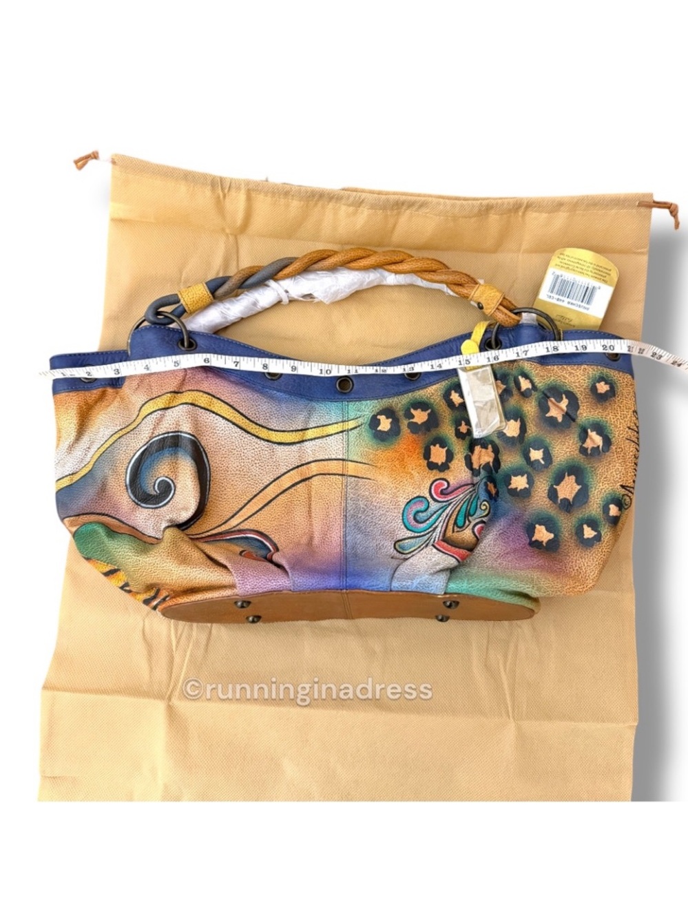 NWT Premium Anuschka Hand Painted Leather Collage S.M.D.C Hobo Peacock Butterfly - Picture 12 of 16
